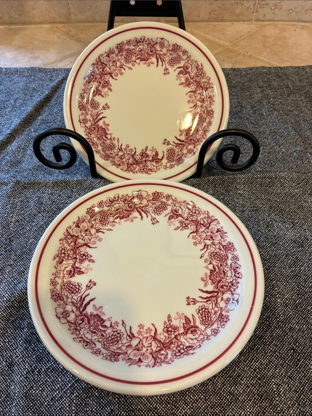 Vintage Shenango China Red Floral 4 Salad Plates EUC Made in the USA